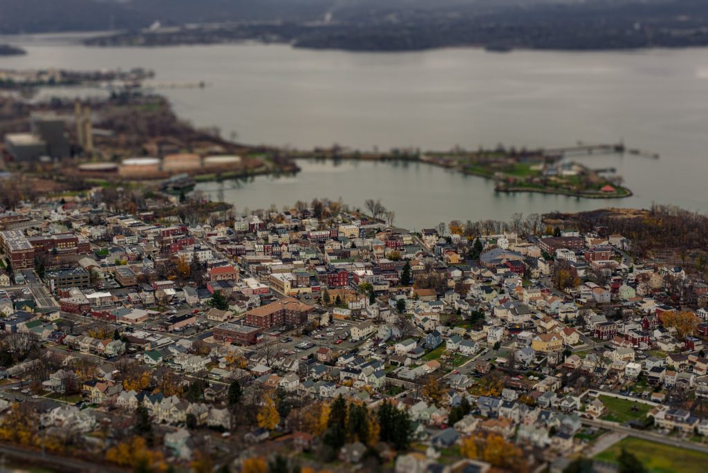 Toy Town An image of a quaint town along the Hudson Image. The image is taken from above, and the tilt-shift effect creates the illusion that the town is a miniature model.