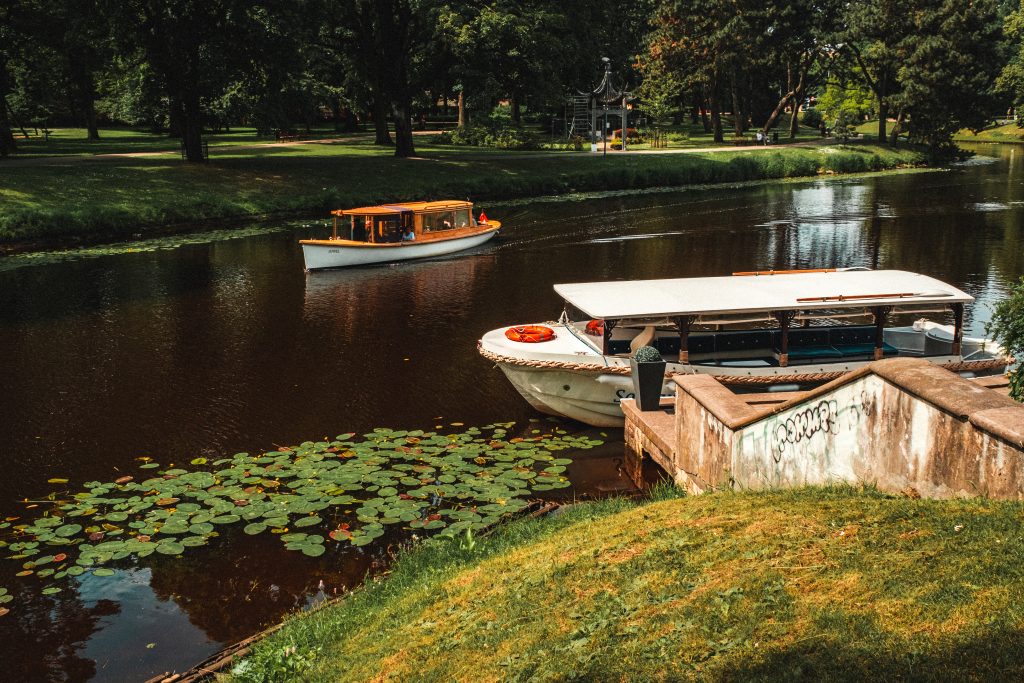 Riga Waterway Boats on a small river in a park